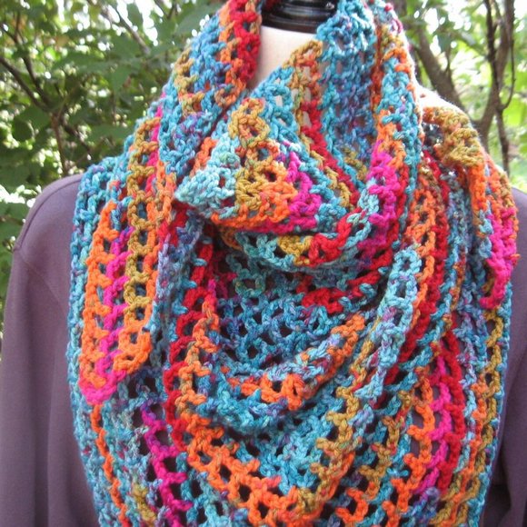 Boho Shawl Scarf Bohemian Accessories Multi Colored Shoulder Wrap Hand Crochet - Picture 1 of 7